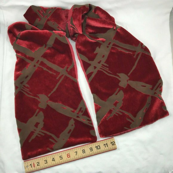 Burgundy Burnout Velvet Scarf with Silk Backing 10x59" Oblong Wrap Shawl - Picture 3 of 9